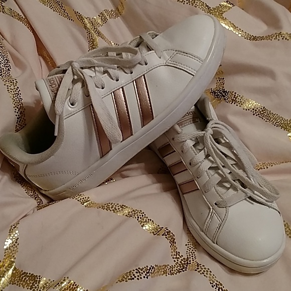 adidas white with rose gold stripes